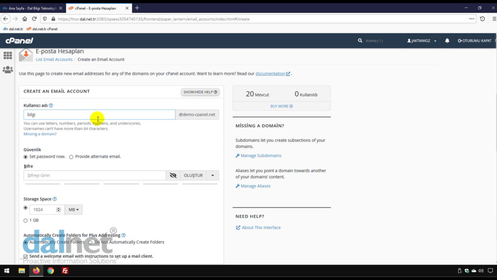cPanel'de E-Posta hesabı oluşturma - 3