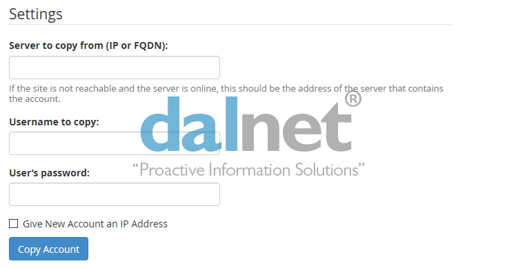 Copy an Account From Another Server With an Account Password