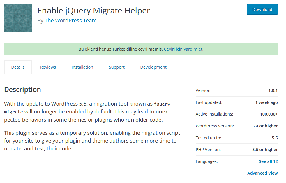 jQuery Migrate Helper Eklentisi