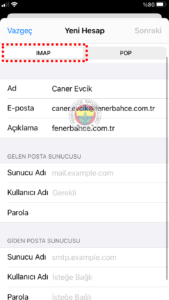 FB IMAP 7 fenerbahce.com.tr iPhone E-Posta Hesabı Kurulumu
