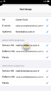 FB IMAP 8 fenerbahce.com.tr iPhone E-Posta Hesabı Kurulumu