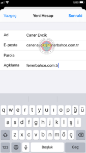 FB POP 6 fenerbahce.com.tr iPhone E-Posta Hesabı Kurulumu
