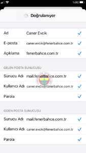 FB POP 9 fenerbahce.com.tr iPhone E-Posta Hesabı Kurulumu