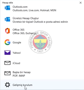 Windows FB 1 fenerbahce.com.tr Windows E-Posta Hesabı Kurulumu