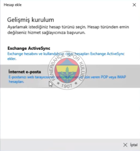 Windows FB 2 fenerbahce.com.tr Windows E-Posta Hesabı Kurulumu