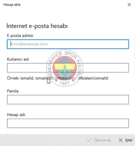 Windows FB 3 fenerbahce.com.tr Windows E-Posta Hesabı Kurulumu