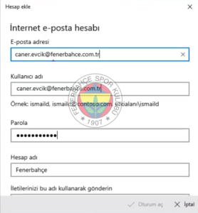 Windows FB 4 fenerbahce.com.tr Windows E-Posta Hesabı Kurulumu