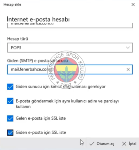 Windows FB 6 fenerbahce.com.tr Windows E-Posta Hesabı Kurulumu