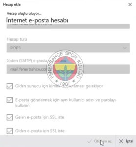 Windows FB 7 fenerbahce.com.tr Windows E-Posta Hesabı Kurulumu